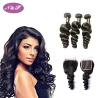 Beauty products peruvian hair loose wave New style 3 bundles with silk base lace a closure 4x4