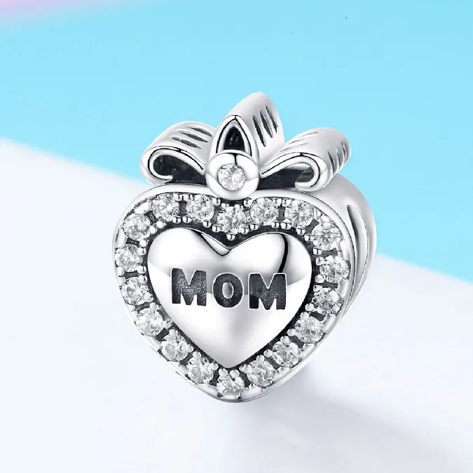 925 sterling silver mother mom heart love charm bead pink cz