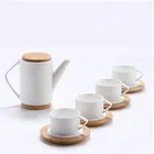 China supplier antique oriental style porcelain coffee tea set with bamboo base