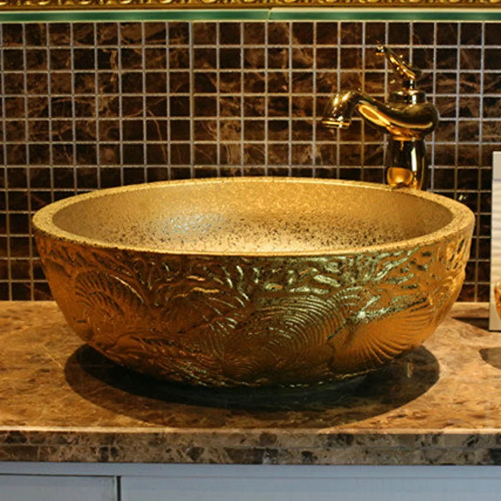 Excellente qualité design Peint À La Main salle de bain cuisine en céramique évier en cuivre