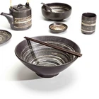Wholesale Ceramic Sushi Plate, Ramen Noodle Bowl, Hotel Restaurant Black Japanese Porcelain Dinnerware