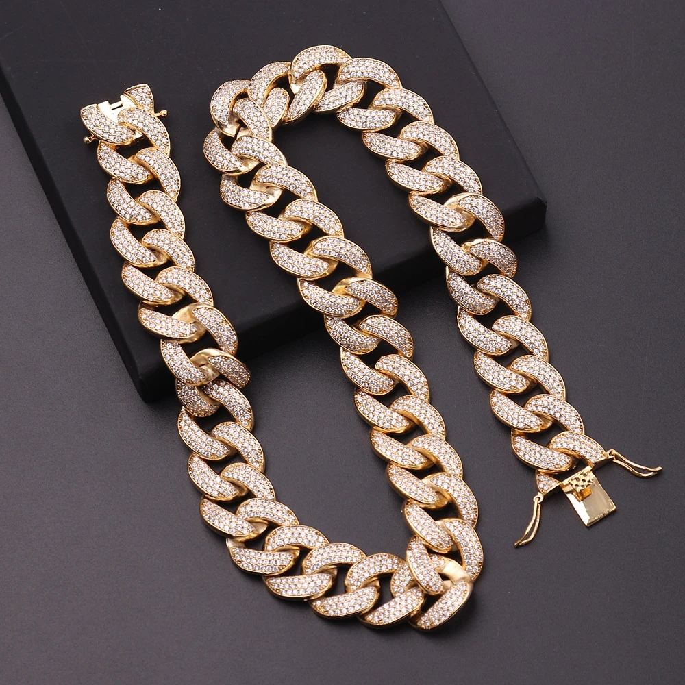 hiphop jewelry iced out cuban gold chain men pave cubic long