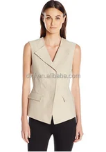 Women's Zip Front Vest Flap Pockets Simple Formal Sleeveless Jacket