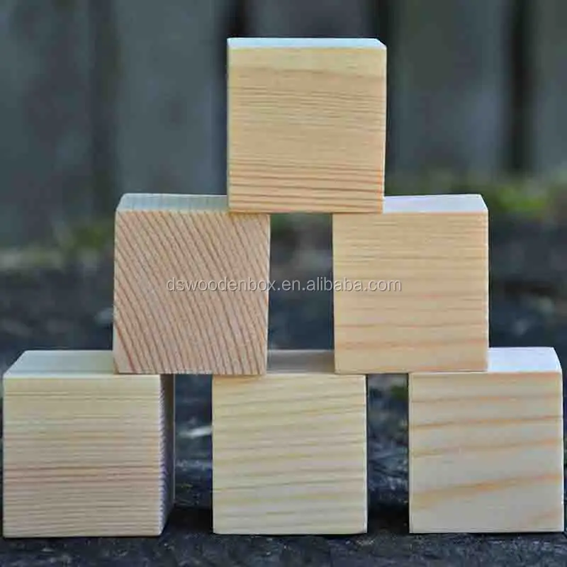 70 Wood Craft Blocks Natural Wooden Unfinished Hardwood Blocks Square 0.6/" Cubes