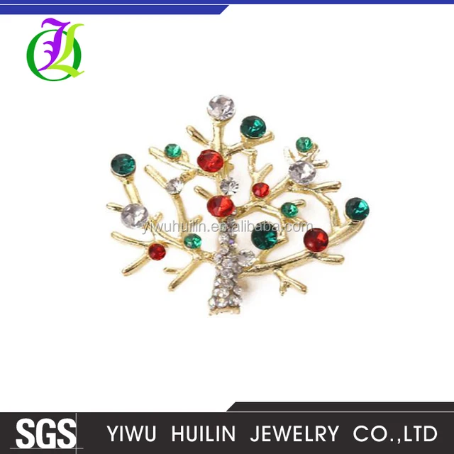 hot sale design christmas tree multicolor crystal brooch for