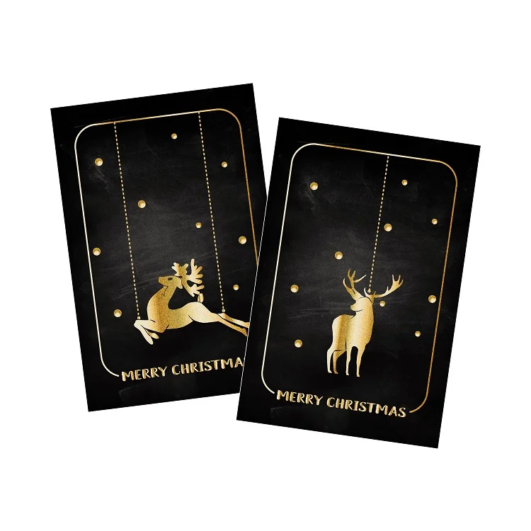 High-End 4x6 золотой фольги оленей черный с Рождеством карты с конвертом