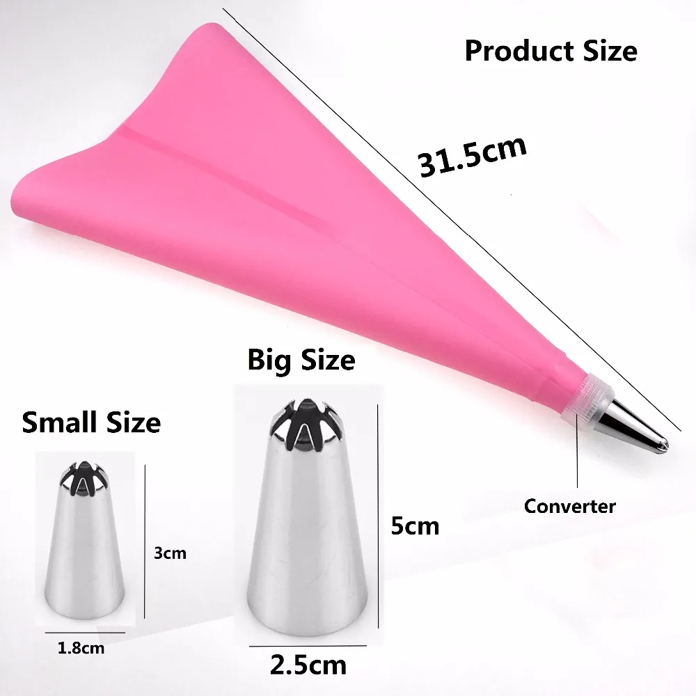 15 Lecook Cake Tools Cake Decorating Tools 10pcs Tips Cream Big Pastry Nozzles Stainless Steel Metal Set with Piping Bag Bake Tools
