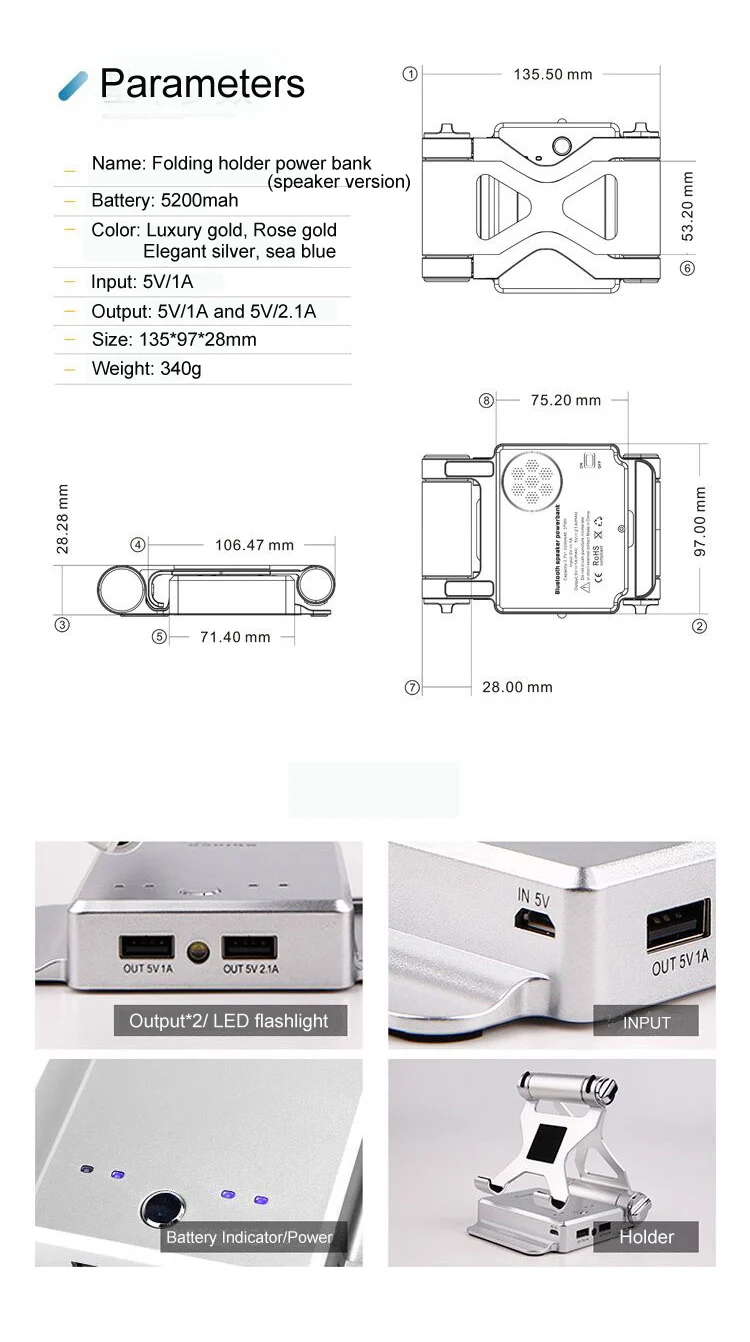 2018 New hot sell 5000 10000mah wholesale mini portable wireless mobile charger power bank with BT speaker and phone stand - ANKUX.COM