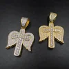 Hip Hop Men's Jewelry Micro Pave 14k Gold Brass CZ Cross&Wing Pendant