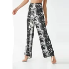 Elasticized waist removable belted drawstring chevron pattern print wide leg trousers loose custom Pants