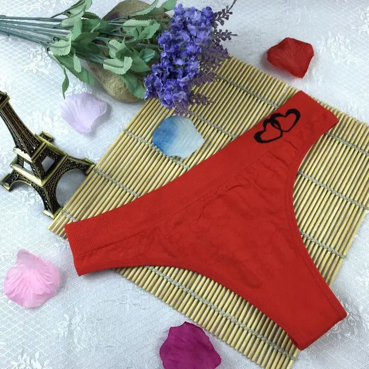 Stock Fashion heart print seamless comfortable elastic Sey Panties Underwear Women Women's Sey Thongs G-string lady Panties Brie
