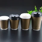 Hot sale custom printed logo plaid thickening corrugated disposable paper coffee cup