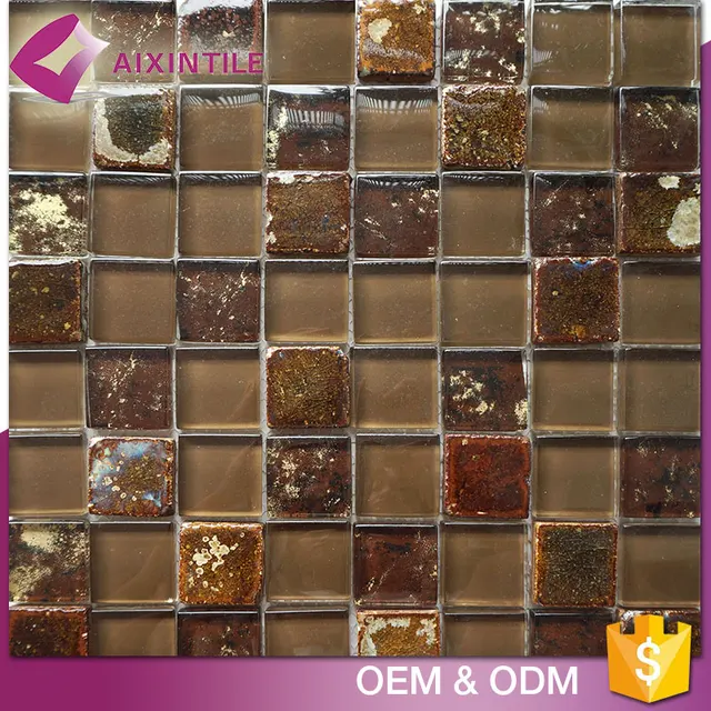 Indoor Decorative Glitter Crystal Crackle Gold Color Glass Mosaic Tile