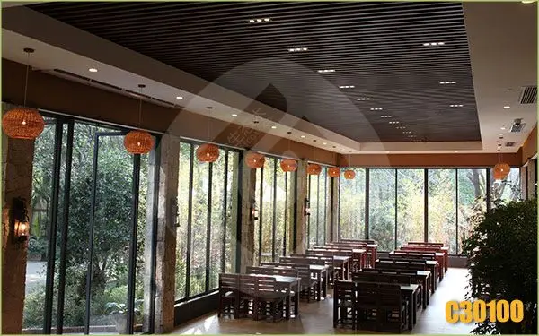 Restaurant Wpc Timber Tubes And Modern Strip Wooden Ceiling Wood Plastic Panel View Wood Plastic Panel Greenzone Product Details From Foshan