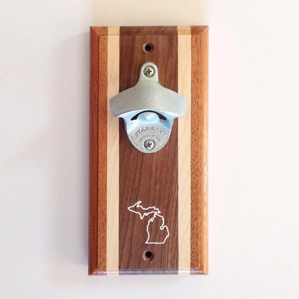 Factory Price Wooden Magnet Wall Mounted Beer Bottle Opener Corkscrew