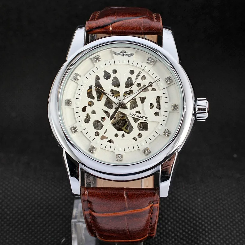 Vogue Leather Strap Watch Fashion Casual Men Skeleton Mechanical Watches Clock Male Relogio Masculino Wristwatches Erkek Saat