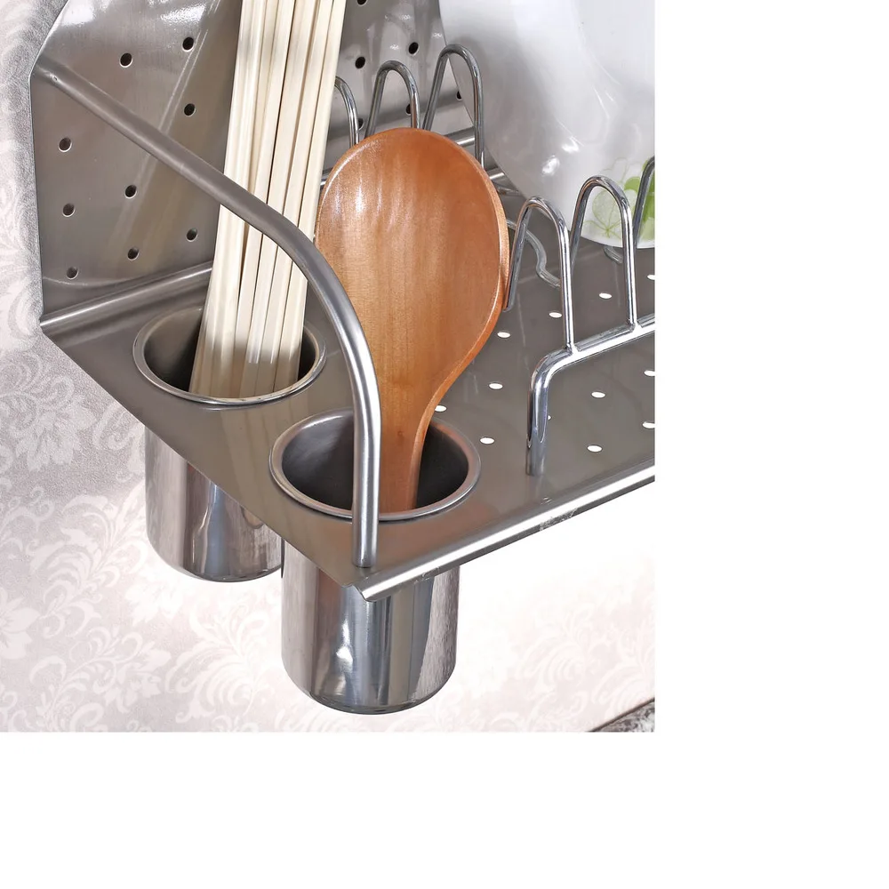 Hot sale stainless steel kitchen wall rack dish with two cup spice holder