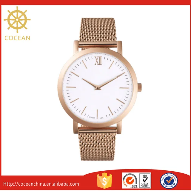 fashion design elegant rose gold mesh chrono watch timepiece