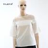 New design elegant high quality medium sleeve lace ladies blouses and tops