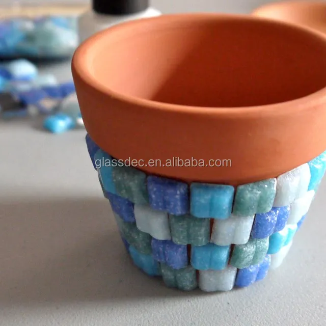 diy fun flower pot with different glass mosaics