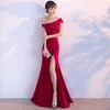 Sexy High Slit evening party dress night wear 2018 Wholesale Women Dress Off Shoulder Red Mermaid evening Dress