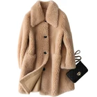 Women Winter Thick Warm Long Khaki Sheepskin Shearling Coat,Lamb Fur Skin Double Face Leather Coat