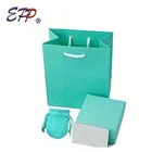 Custom Brand Blue Paper Velvet Pouch Jewelry Bag and Box
