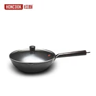 High Quality japanese iron wok with wooden handle glass lid fry pan cooking pot cookware wok pan kitchenware