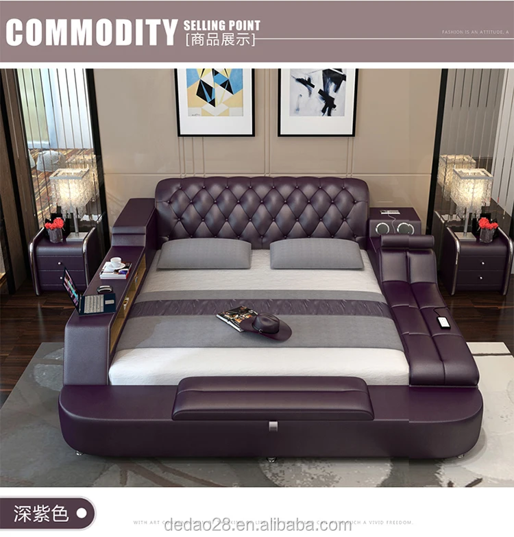 Bedroom furniture multifunction storage bed with massage music design of leather bed
