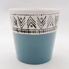 Custom logo indoor decorative white small round ceramic flower pot ceramic succulent plant pot with bamboo holder