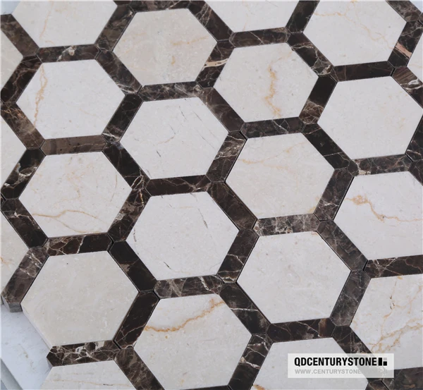 Cream Beige Marble Tile Hexagon Mosaic Kitchen Tile Hexagon Floor Tile