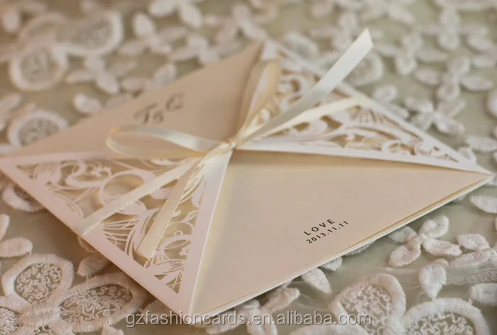 2014 cheap ivory laser cut lace wedding invitations