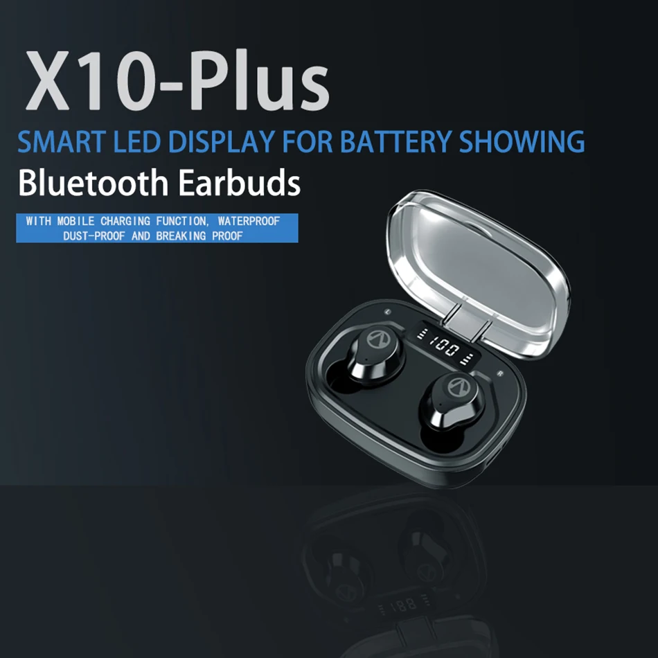 TWS X10 Plus IPX7 Waterproof Wireless Earbuds Bluetooth 5.0 Stereo Music Earphone Earpiece Sport Headphone 1600mAh Charging Case - ANKUX.COM