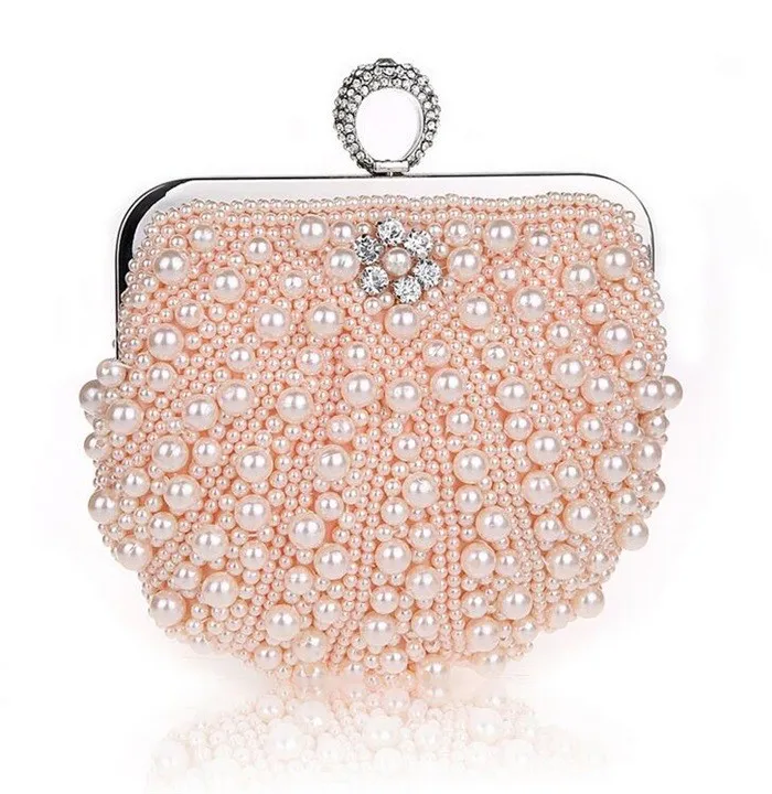 High quality fashion ring pearl shell evening party purse clutch bag