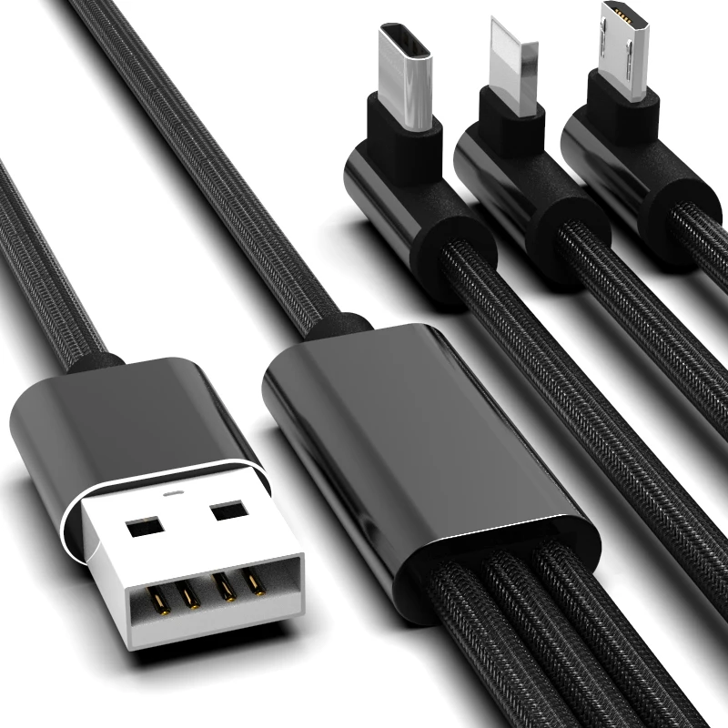 90 Degree Angle Elbow L Bending USB Data Phone Charger Charging 3 in 1 USB cable for iphone android type C - ANKUX.COM