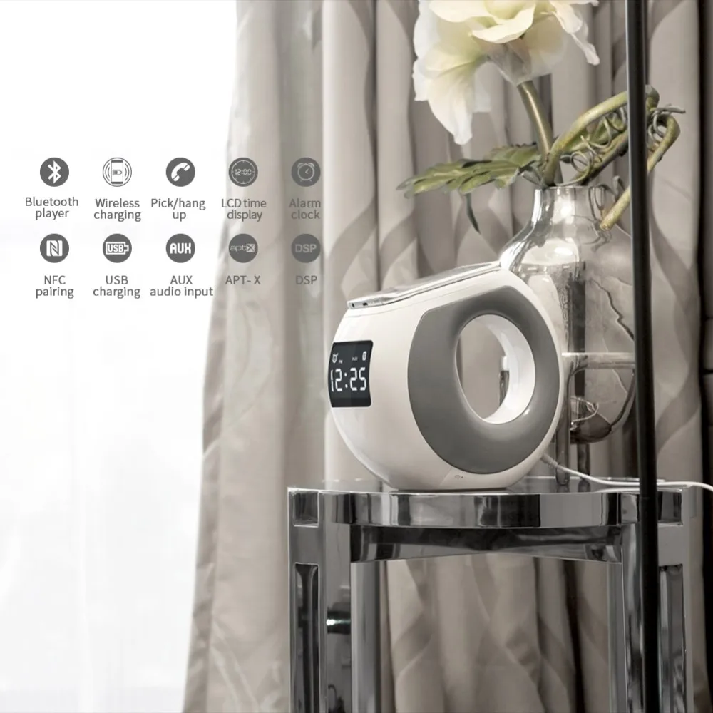 Nillkin stereo music bluetooth speaker with wireless charging alarm clock wireless speaker with LCD time display - ANKUX.COM