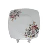 Eco Friendly Flower Decal Pattern Ceramic Flat Porclealin Square Plate