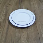 Dia 20cm Round Enamel Dinner Plate Tableware with Blue Rolled Rim