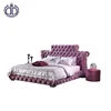 New design bedroom furniture rouse red velvet bed fabric king size wooden bed unique shape button tufted double bed