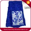 Hot fashion royal blue african 3d tulle lace fabric embroidery handwork beads french mesh lace HY0579