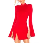 New Winter Women Bandage Dress Sexy Flare Sleeve Red Black Mini Dress Vestidos Elegant Celebrity Evening Party Dress