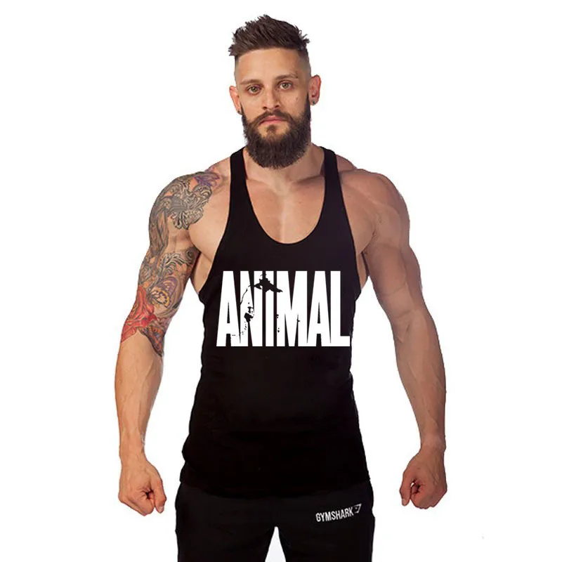 onsale men gym fitness tank tops stringer cotton animal artwork