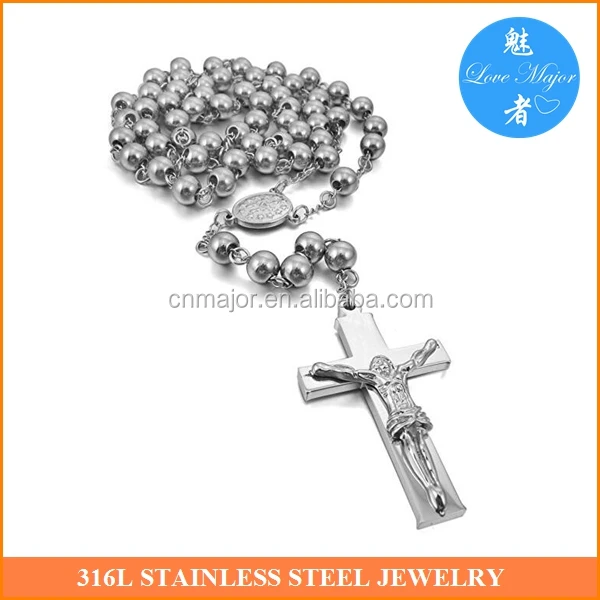 Men's المقاوم للصدأ قلادة قلادة الفضة يسوع المسيح crucifix الصليب الوردية سلسلة