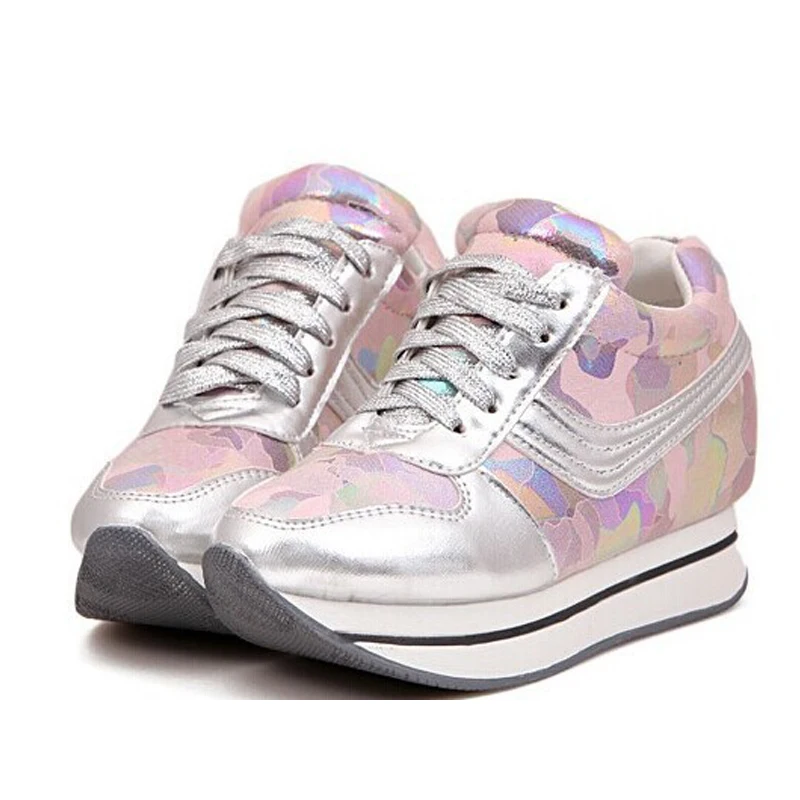 Women Sneakers Platform Shoes Plus Size35-39 Pink Black White Canvas Pink Black White Increasing Heel Autumn Shoes Women