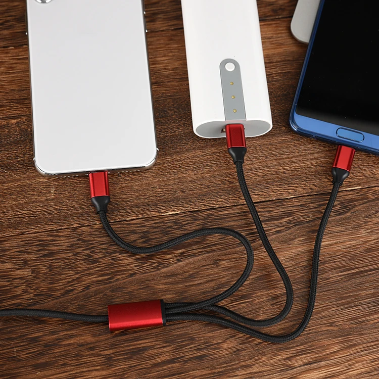 Wholesale Price Nylon Braided Colored 3 IN 1 Universal Mobile Charger Heads USB Cables for Phones - ANKUX.COM