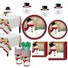 Christmas Themed Tableware Snowman Paper Plate Cup Napkin Set Snowman Design Party Supplies Set