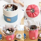 Barrel Shaped Nylon Drawstring Wash Female Makeup Organizer Travel Cosmetics Toiletry Bag