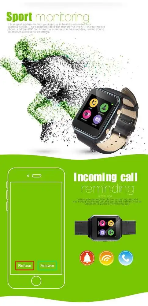 Bluetooth 4.0 Smart Watch Leather Strap With Push Message Twitter Facebook Smart Wristband For IOS Android Smart Phones