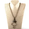 Fashion Bronze Ball Chain Necklace Lobster Clasp with Crystal glass beads Round Disco Charm Big Metal Cross Necklace