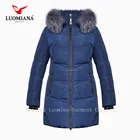 High quality fox fur collar women winter blue long puffer down jacket coat